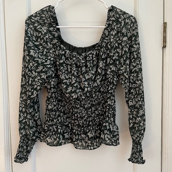 Madewell | Georgette Square-Neck Smock-Waist Top in Forest Leaves - Picture 2 of 6